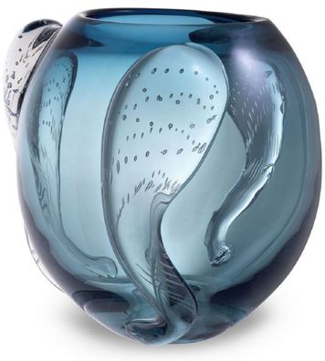 Casa Padrino Luxus Deko Glas Vase Blau Ø 32 x H. 28 cm - Elegante mundgeblasene Blume