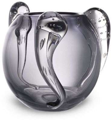 Casa Padrino Luxus Deko Glas Vase Grau Ø 23 x H. 24 cm - Elegante mundgeblasene Blume
