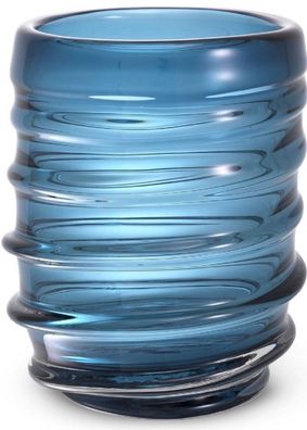 Casa Padrino Luxus Deko Glas Vase Blau Ø 22 x H. 30 cm - Elegante mundgeblasene Blume