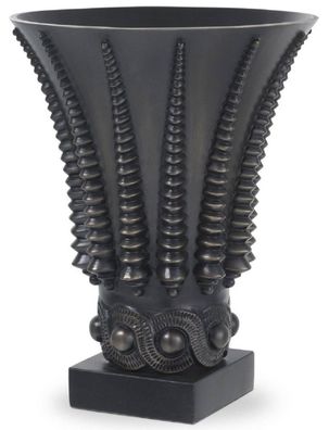 Casa Padrino Luxus Deko Vase Bronzefarben / Schwarz Ø 22 x H. 28 cm - Runde Messing B