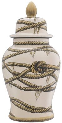 Casa Padrino Luxus Porzellan Vase Beige Ø 31 x H. 67 cm - Runde Blumenvase mit Deckel