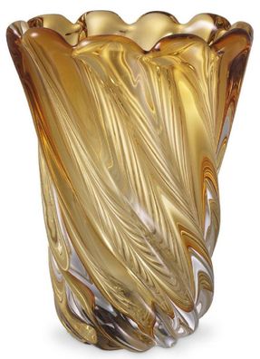 Casa Padrino Luxus Deko Glas Vase Gelb Ø 19,5 x H. 25,5 cm - Mundgeblasene Blumenvase
