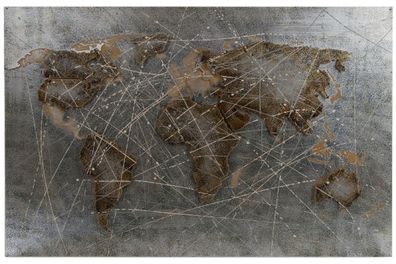 Casa Padrino Luxus Metall Ölbild Weltkarte Mehrfarbig 120 x 5 x H. 80 cm - Ölgemälde