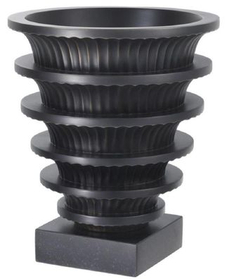 Casa Padrino Luxus Messing Vase mit Granitsockel Bronze / Schwarz Ø 19 x H. 22,3 cm