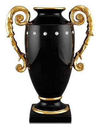 Casa Padrino Barock Vase Schwarz / Gold 28 x 18 x H. 36 cm - Prunkvolle handgefertigt
