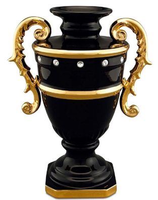 Casa Padrino Barock Vase Schwarz / Gold 26 x 18 x H. 36 cm - Prunkvolle Keramik Blume