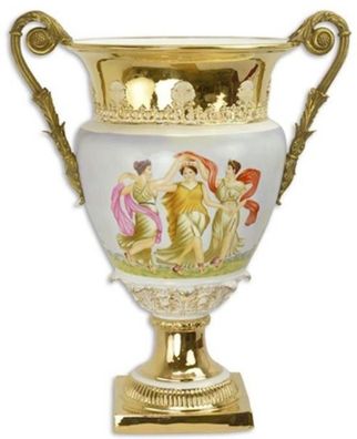 Casa Padrino Barock Deko Vase Weiß / Mehrfarbig / Gold 46,4 x 32 x H. 56,7 cm - Prunk