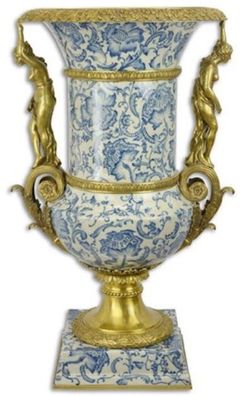 Casa Padrino Barock Deko Vase Creme / Blau / Gold 53 x 47,8 x H. 85,7 cm - Prunkvolle