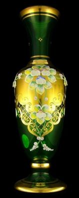 Casa Padrino Luxus Barock Deko Glas Vase Grün / Mehrfarbig / Gold H. 40 cm - Handgefe