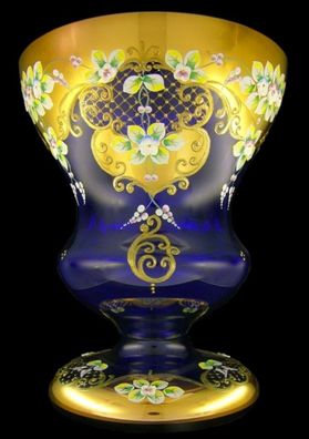 Casa Padrino Luxus Barock Glas Vase Blau / Mehrfarbig / Gold H. 40 cm - Handgefertigt
