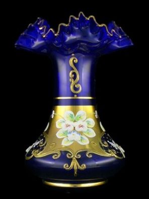 Casa Padrino Luxus Barock Glas Vase Blau / Mehrfarbig / Gold H. 20 cm - Handgefertigt