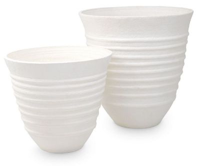 Casa Padrino Luxus Tonvasen Set Weiß - 2 Handgefertigte Runde Deko Vasen - Wohnzimmer