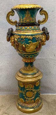 Casa Padrino Luxus Barock Bronze Vase Mehrfarbig / Gold 53 x 43 x H. 127 cm - Prunkvo
