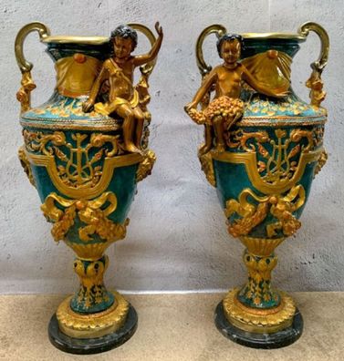 Casa Padrino Luxus Barock Vasen Set Mehrfarbig / Gold / Schwarz 81 x 41 x H. 43 cm