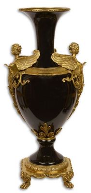 Casa Padrino Jugendstil Vase Schwarz / Gold 26,6 x 21,2 x H. 57,3 cm - Balustervase