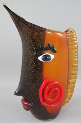 Casa Padrino Designer Vase Gesicht Mehrfarbig 23 x 10 x H. 33 cm - Dekorative Glasvas