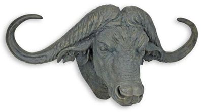 Casa Padrino Kunstharz Wanddeko Skulptur Büffelkopf Grau 101 x H. 52 cm - Dekofigur