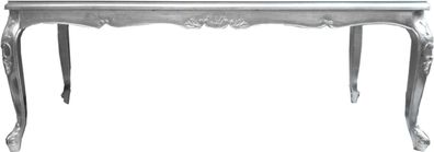 Casa Padrino Luxus Barock Esstisch mit Glasplatte Silber 200 x 100 x H. 81 cm - Handg