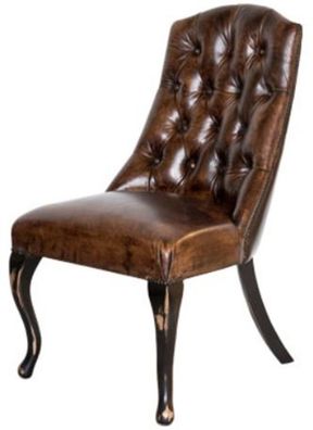 Casa Padrino Chesterfield Esszimmerstuhl Vintage Dunkelbraun / Antik Schwarz - Edler