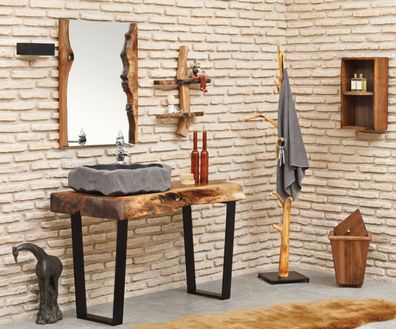 Casa Padrino Designer Badezimmer Set Naturfarben / Braun / Grau / Schwarz - Massivhol
