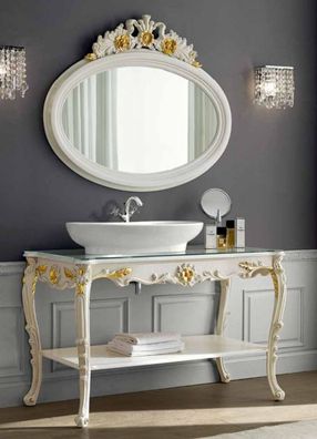Casa Padrino Luxus Barock Badezimmer Set Elfenbeinfarben / Gold - 1 Waschtisch & 1 Wa