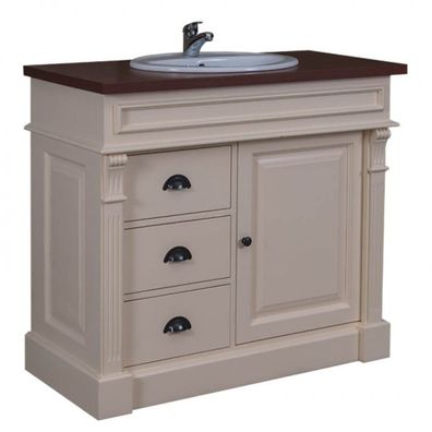 Casa Padrino Landhaus Stil Waschschrank Waschtisch inkl 1 Waschbecken Creme / Braun