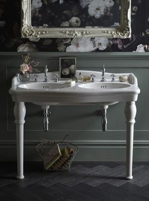 Casa Padrino Jugendstil Stand Waschtisch mit 2 Waschbecken Weiß Barocco - Barock Stil