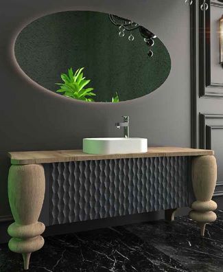 Casa Padrino Luxus Badezimmer Set Naturfarben / Grau / Weiß - 1 Waschtisch mit 2 Tür