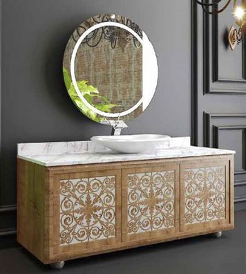 Casa Padrino Luxus Badezimmer Set Naturfarben / Weiß - 1 Waschtisch mit 3 Türen und