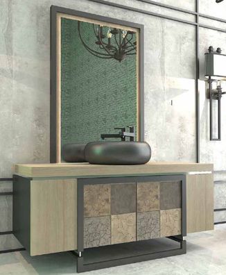 Casa Padrino Luxus Badezimmer Set Naturfarben / Mehrfarbig / Schwarz - 1 Waschtisch m