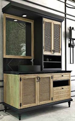 Casa Padrino Luxus Landhausstil Badezimmer Set Naturfarben / Schwarz - Beleuchteter W