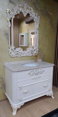 Casa Padrino Barock Badezimmer Set Weiß / Gold - 1 Waschtisch mit Marmorplatte und Ke