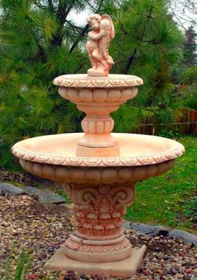 Casa Padrino Jugendstil Gartenbrunnen Junge mit Goldfisch Beige / Rot Ø 114 x H. 171