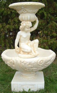 Casa Padrino Jugendstil Gartenbrunnen Weiß / Sandfarben Ø 92 x H. 149 cm - Eleganter