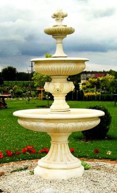 Casa Padrino Barock Springbrunnen Cremefarben Ø 150 x H. 280 cm - Prunkvoller Gartenb