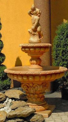 Casa Padrino Barock Springbrunnen Beige Ø 114 x H. 185 cm - Prunkvoller Gartenbrunnen