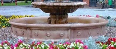 Casa Padrino Barock Springbrunnen Umrandung Braun Ø 265 x H. 40 cm - Runde Gartenbrun