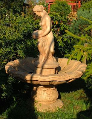 Casa Padrino Jugendstil Springbrunnen Beige Ø 125 x H. 170 cm - Prunkvoller Gartenbru