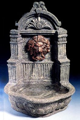Casa Padrino Barock Mini Wandbrunnen Löwe Grau H. 31 cm - Gartenbrunnen im Barockstil