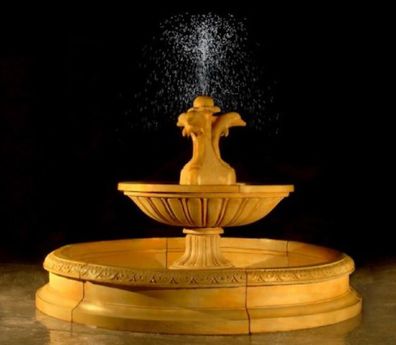 Casa Padrino Jugendstil Gartenbrunnen mit dekorativen Delfinen Beige Ø 234 x H. 145 c
