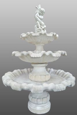 Casa Padrino Barock Gartenbrunnen Junge mit Fisch Weiß Ø 130 x H. 186 cm - 3 Stufiger