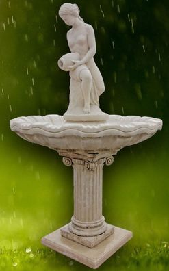 Casa Padrino Jugendstil Gartenbrunnen / Springbrunnen Frau mit Krug Grau Ø 125 x H. 2
