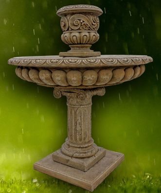 Casa Padrino Barock Gartenbrunnen Dunkelgrau Ø 114 x H. 137 cm - Prunkvoller runder S