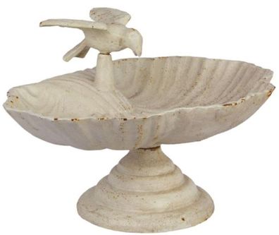 Casa Padrino Jugendstil Vogelbad mit dekorativem Vögelchen Antik Weiß 33,5 x 26,5 x H