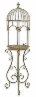 Casa Padrino Jugendstil Vogelbad Antik Grün 38,5 x 38,3 x H. 128 cm - Metall Vogelträ