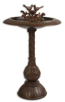 Casa Padrino Jugendstil Vogelbad mit 2 dekorativen Vögelchen Braun H. 77,5 cm - Gusse