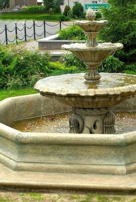 Casa Padrino Barock Springbrunnen Grau Ø 145 x H. 180 cm - Gartenbrunnen - Gartendeko