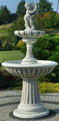 Casa Padrino Jugendstil Springbrunnen Junge mit Fisch Grau Ø 92 x H. 185 cm - Prunkvo