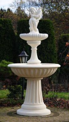 Casa Padrino Jugendstil Springbrunnen Junge mit Fisch Weiß Ø 92 x H. 185 cm - Prunkvo