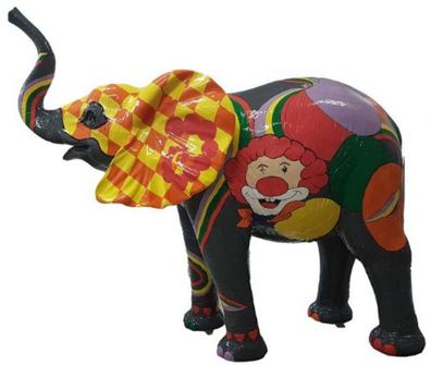 Casa Padrino Designer Dekofigur Elefant mit Clown Design Bunt 160 x H. 160 cm - Riesi